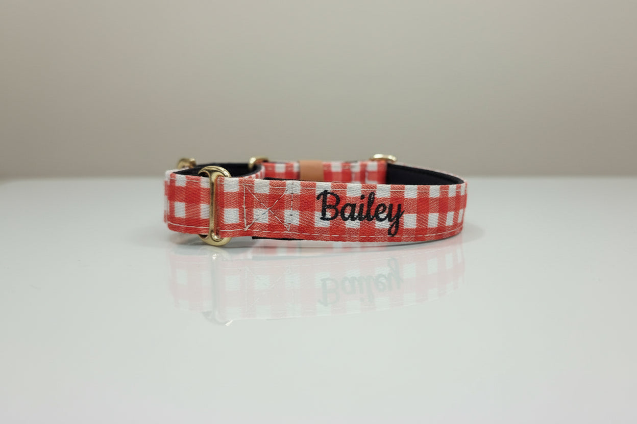 Red Gingham Martingale Dog Collar – Dog Collar, Padded & Durable