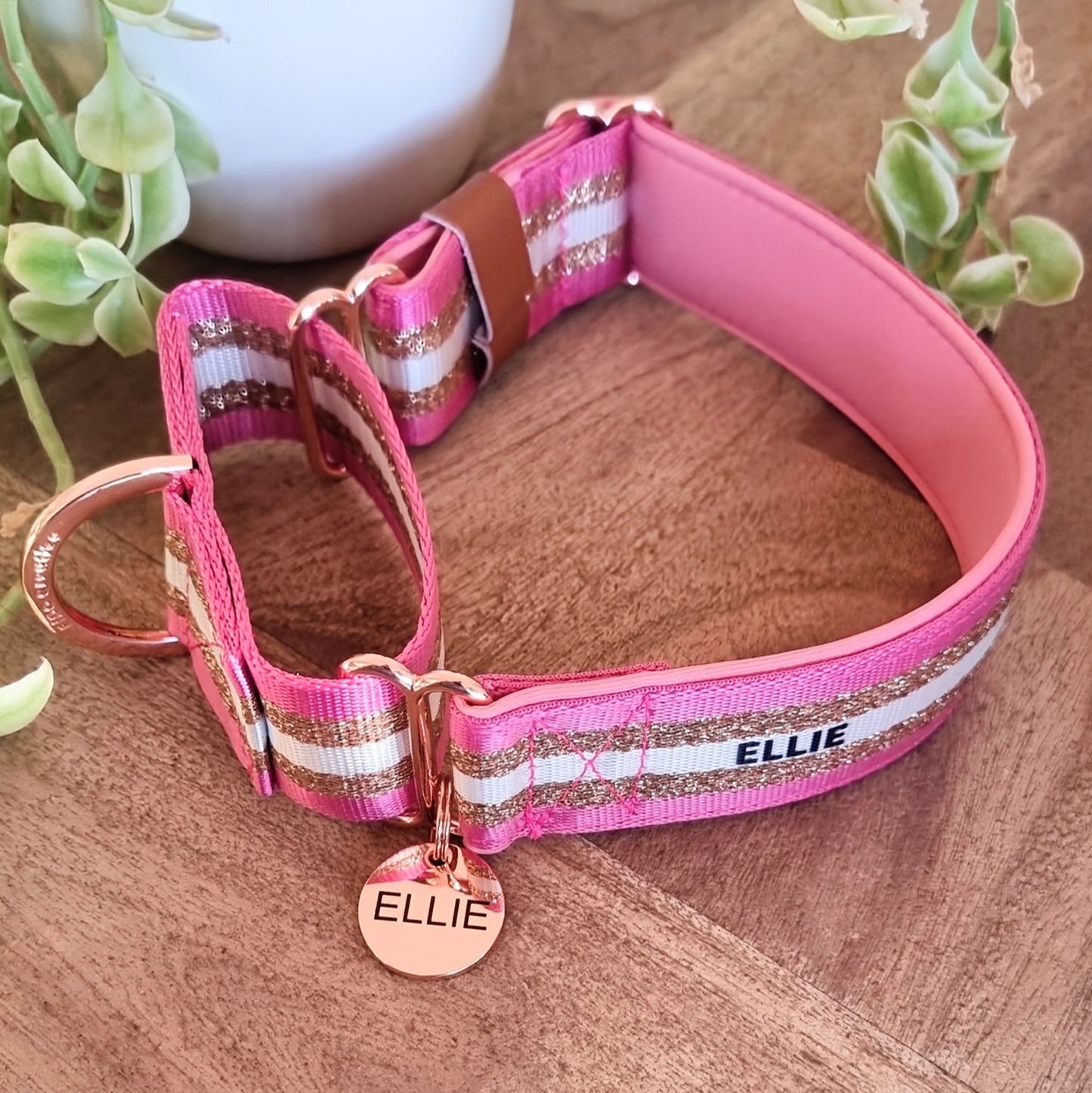 Personalised Martingale Collar - Rose gold & Pink - Padded - 1.5" Wide