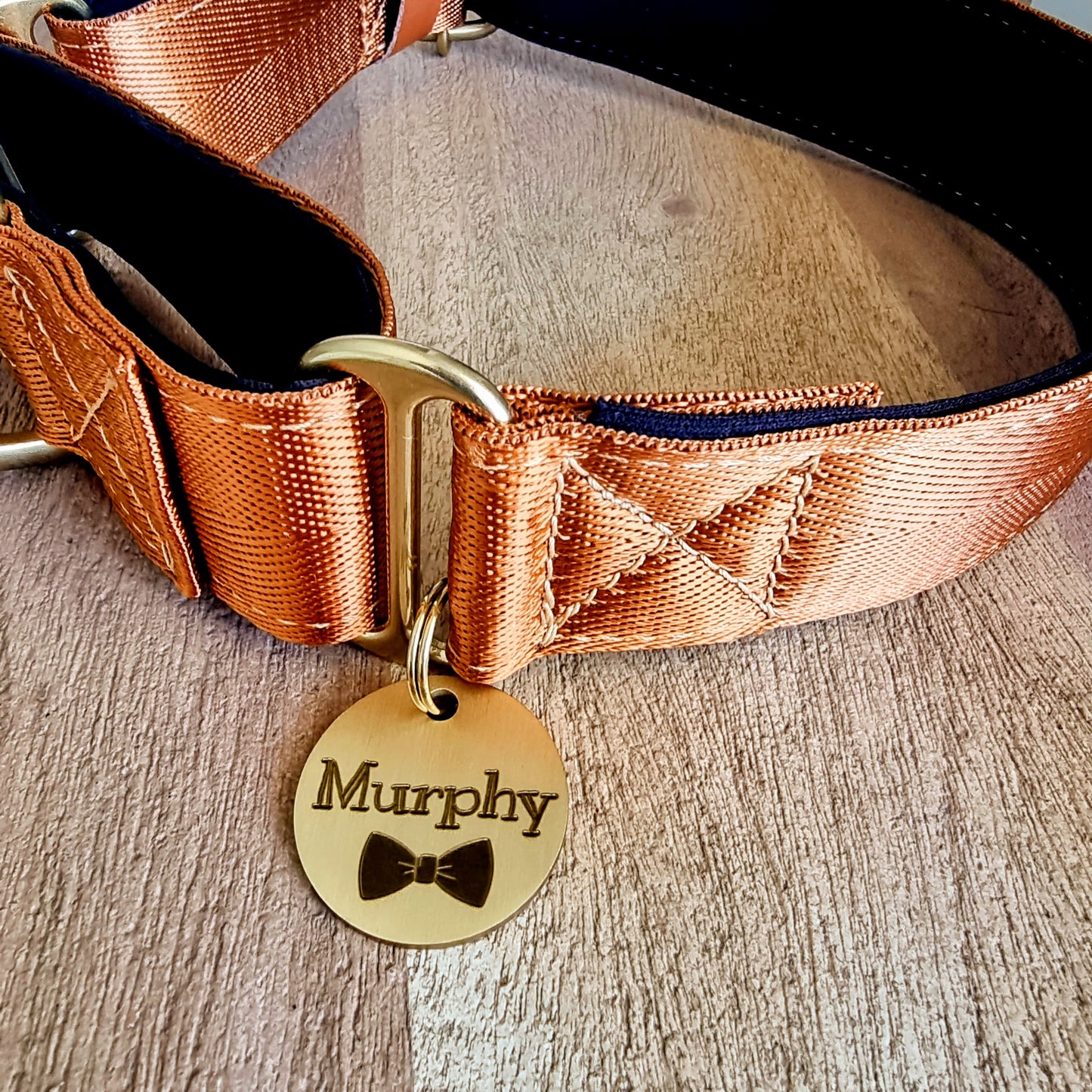 Brown Martingale Dog Collar – Padded, personalised with Dog’s Name Optional, Solid Brass as standard