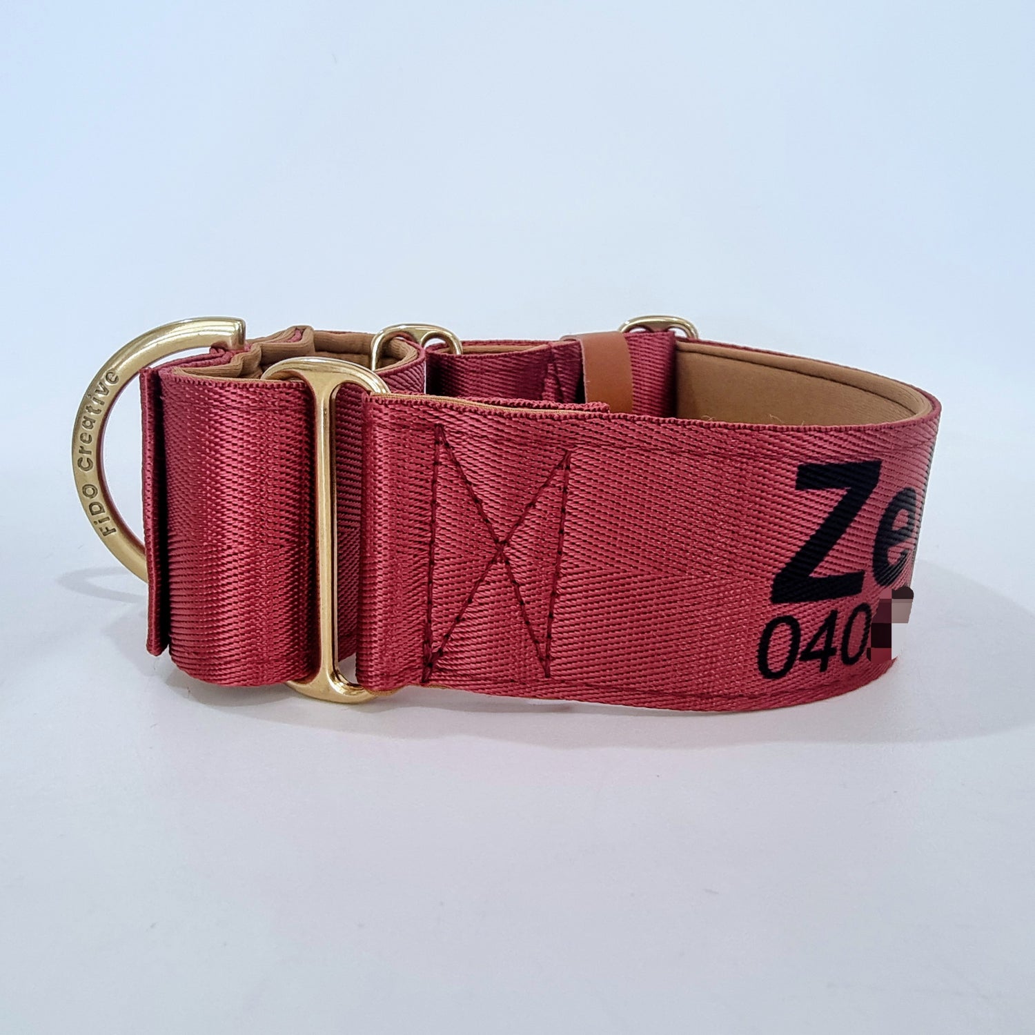 Personalised maroon martingale collar with name