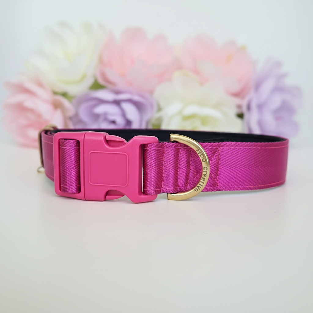 Pink Dog Collar with Neoprene Padding & Tactical Buckle – Optional personalised Name