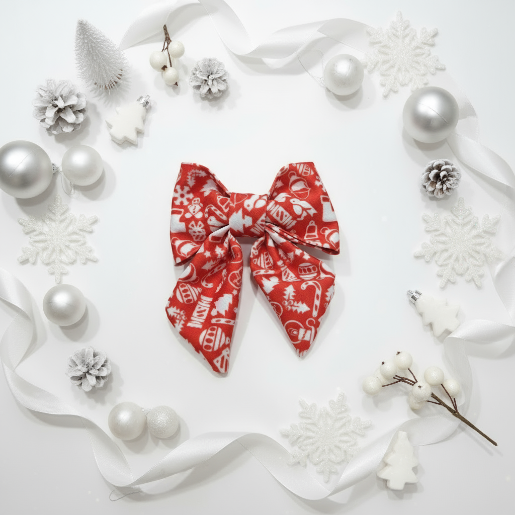 Christmas Dog Bow Tie with Red Geometric Pattern | Personalise with pets name