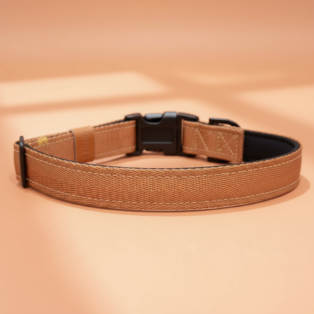 Brown padded dog collar with buckle